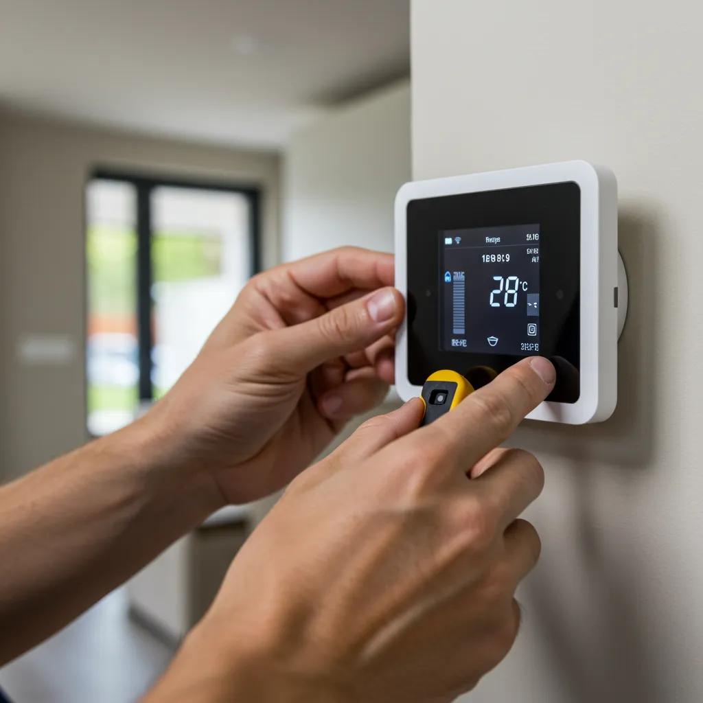 Enhance Heating Efficiency: Expert Blower Motor Repair Tips 2 A skilled technician carefully installing a smart thermostat in a modern home