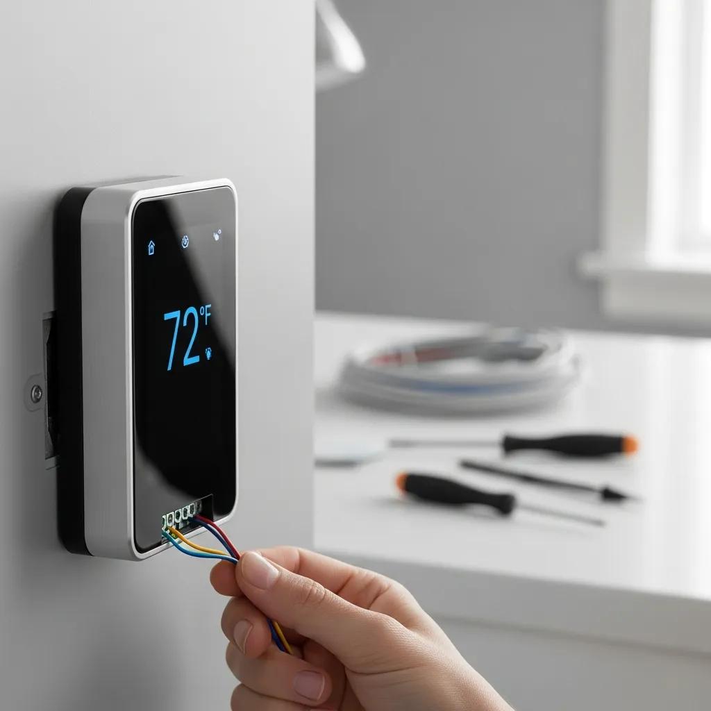 Smart thermostat being installed in a home to improve energy management